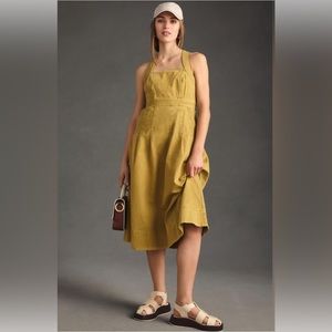 NWT Anthropologie Gold Pilcro Cross-Back Apron Pleated Dress Size 12